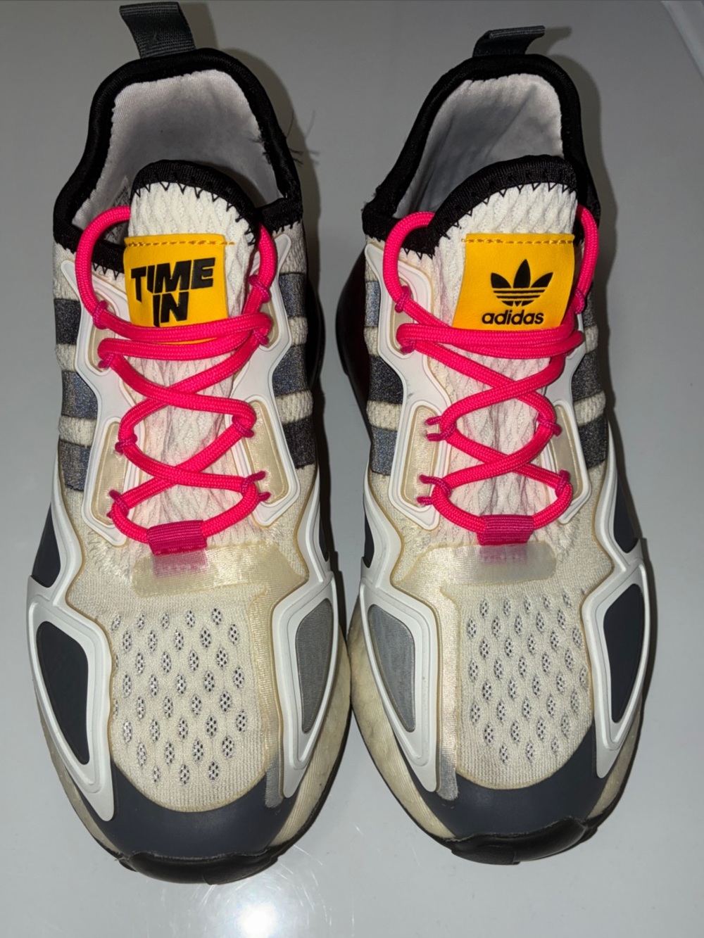 Kids Adidas Zx 2x Ninja Cream & Black Time In Sneakers with Pink Laces